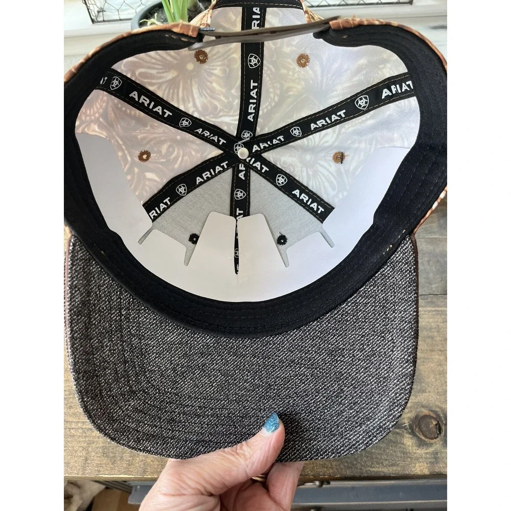 Ariat Mens Hat Baseball Cap Brown Snapback Logo Floral Grey New